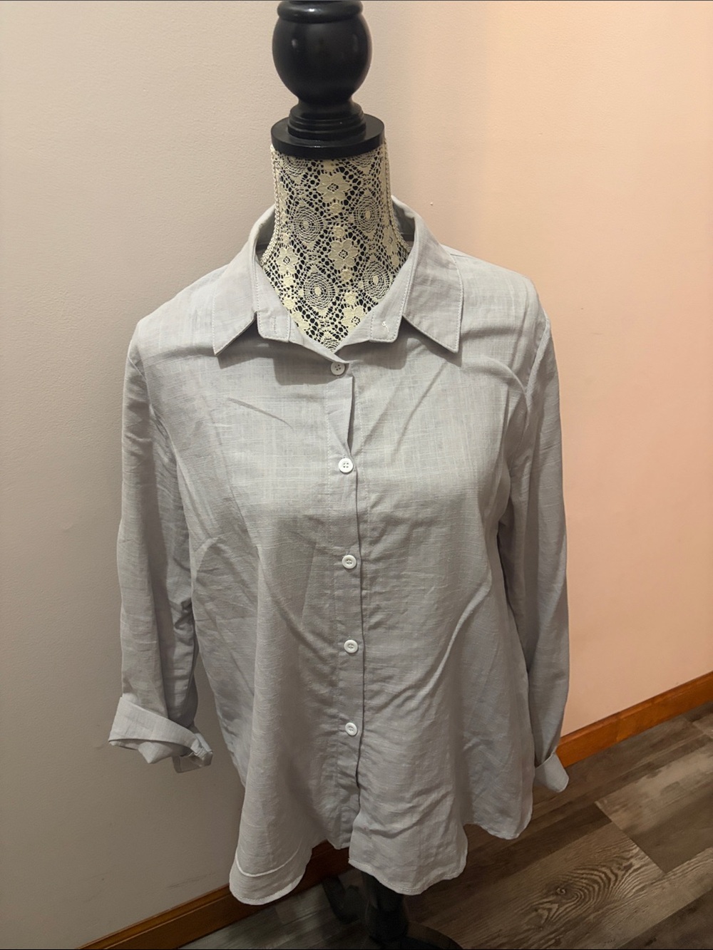 Light Gray Button-Front Women's Shirt